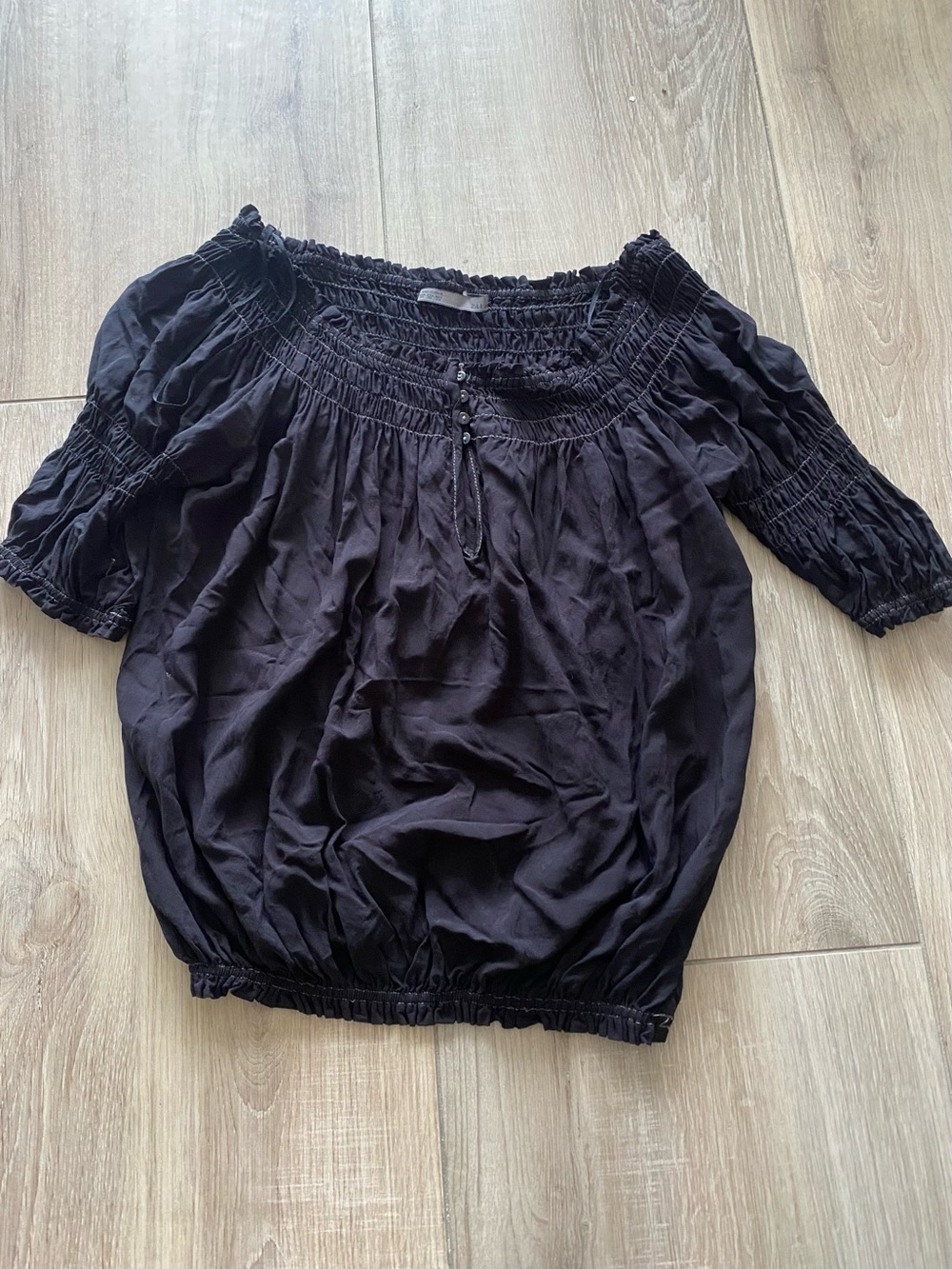 Zara Black Off-Shoulder Smocked Blouse XS